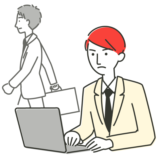 イラスト:仕事中の人の横で帰宅している人