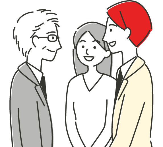 イラスト:世代の違う3人が談笑している