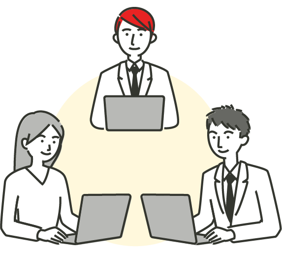 イラスト:3人が協力しあって仕事をおこなっている